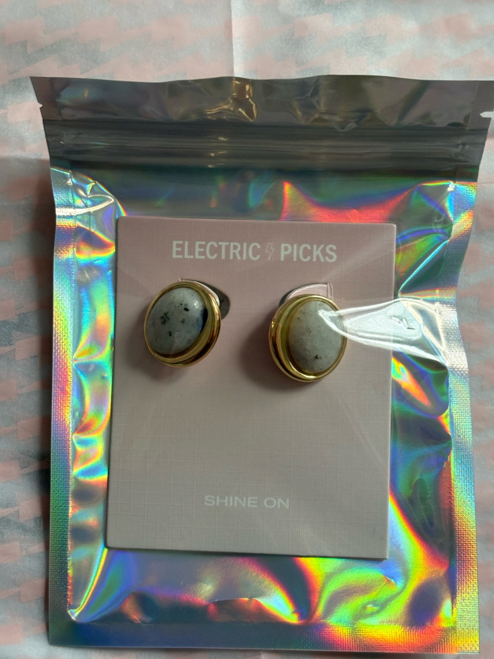 Electric Picks Gold Oval Marble Stud Earrings